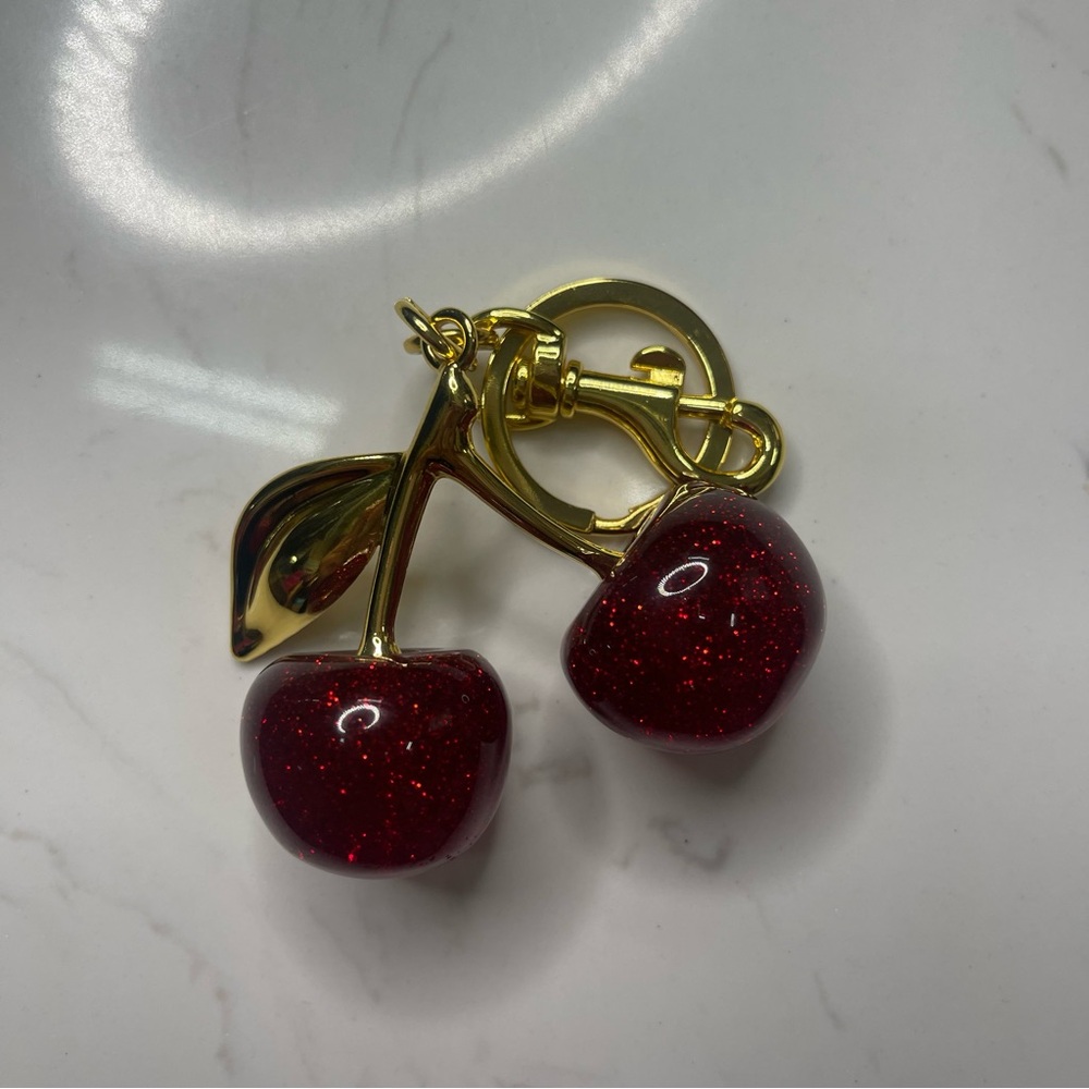 Cherry Charm Keychain with Gold Accents